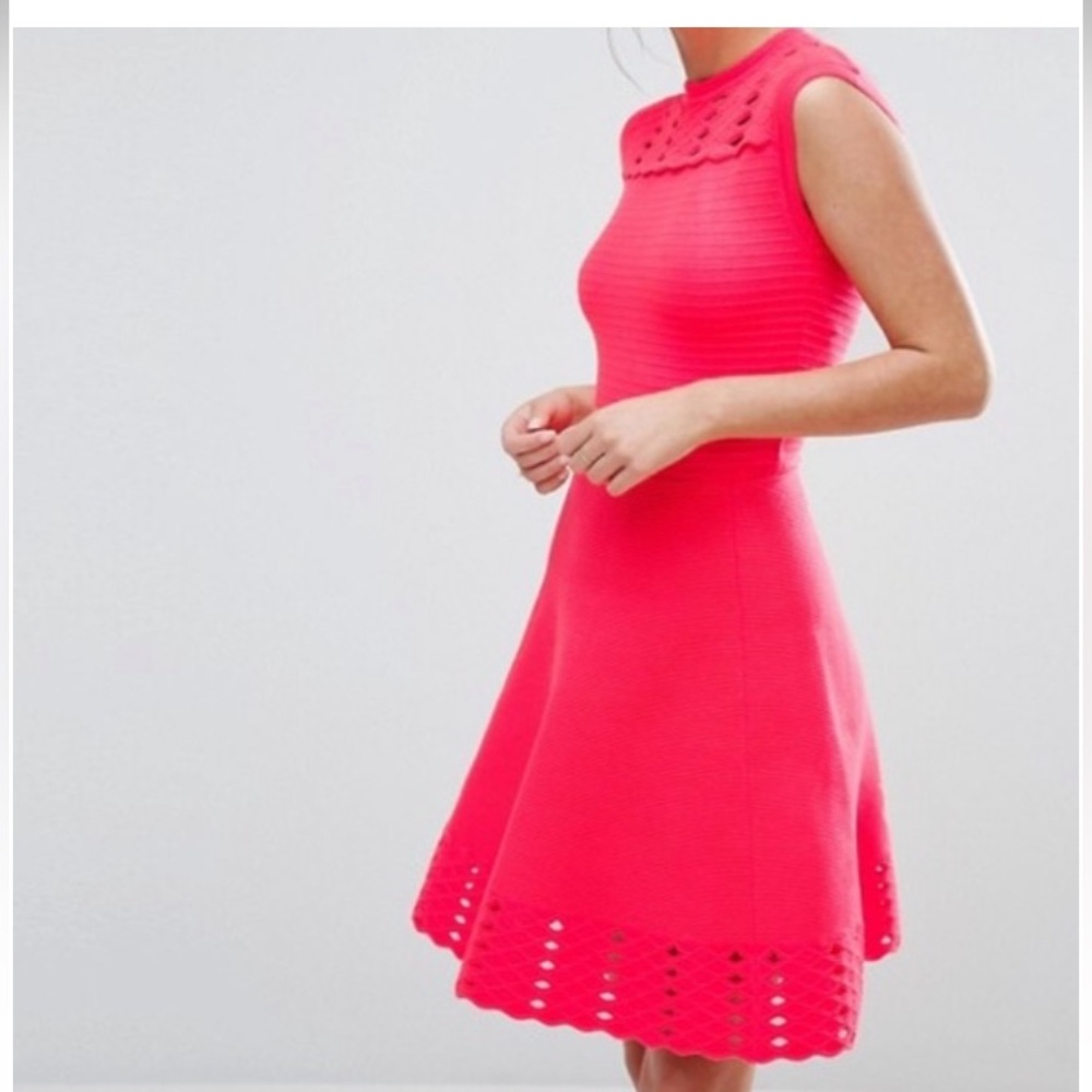 Ted Baker London Hot Pink Eyelet-Trim Fit & Flare Dress